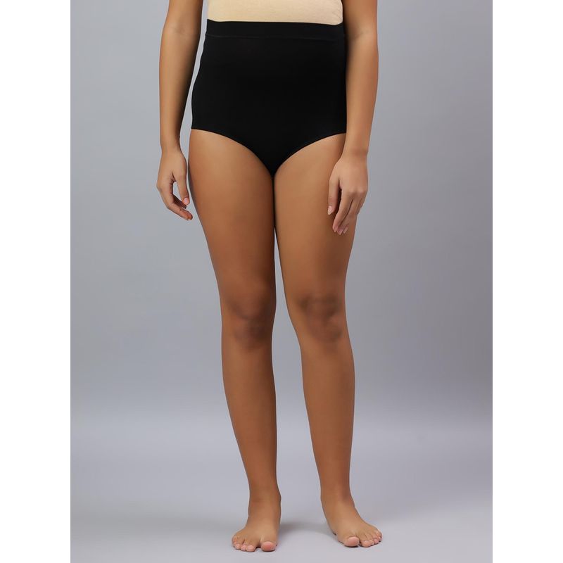 Mamma's Maternity Black Solid Antimicrobial Bamboo Fabric Belly Support Maternity Panty (L)