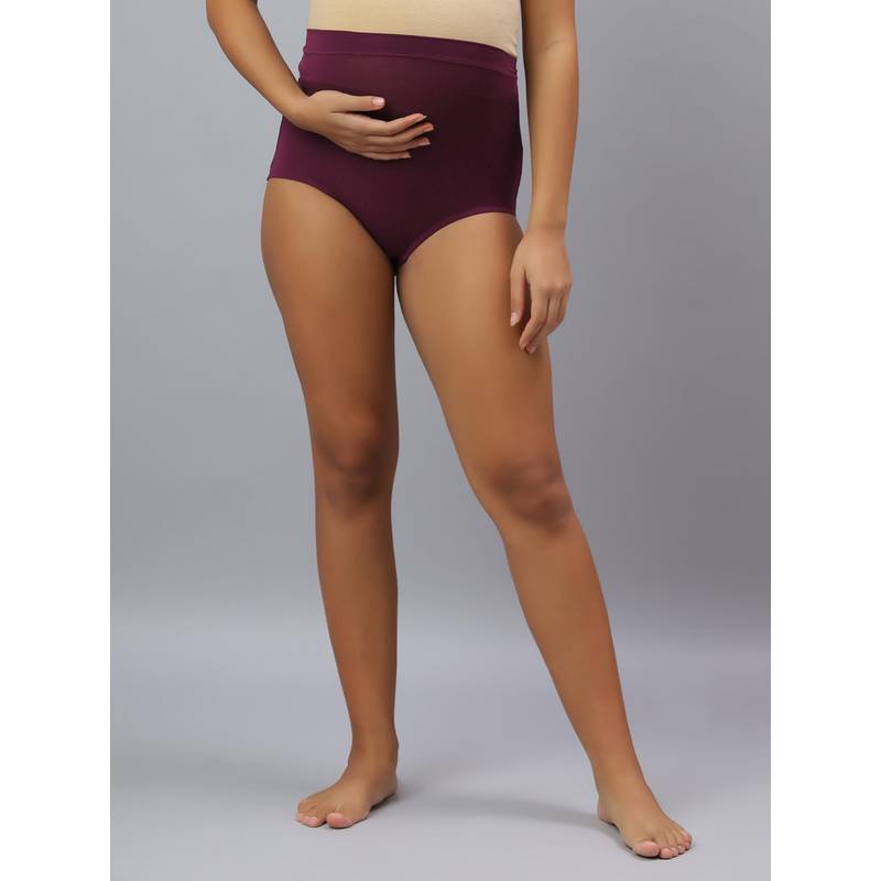 Mamma's Maternity Burgundy Solid Antimicrobial Bamboo Fabric Belly Support Maternity Panty (2XL)