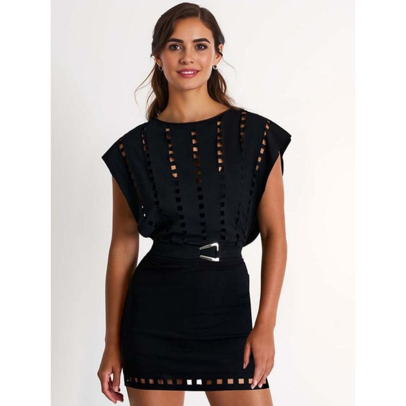 Addery Women Black Cutout Swim Monokini & Skirt (Set of 2) (S)