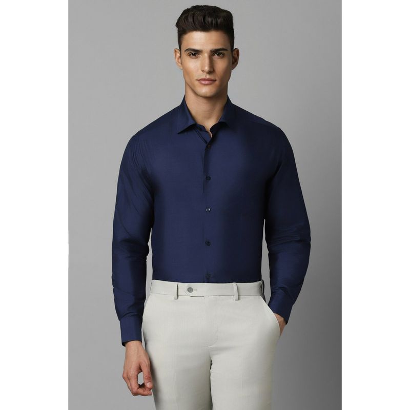 Louis Philippe Men Navy Classic Fit Solid Full Sleeves Formal Shirt (39)