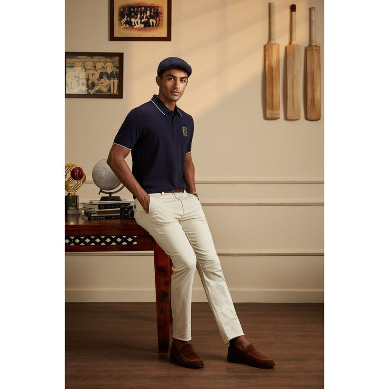 Peter England Men Navy Solid Collar Neck Polo T-Shirt (M)