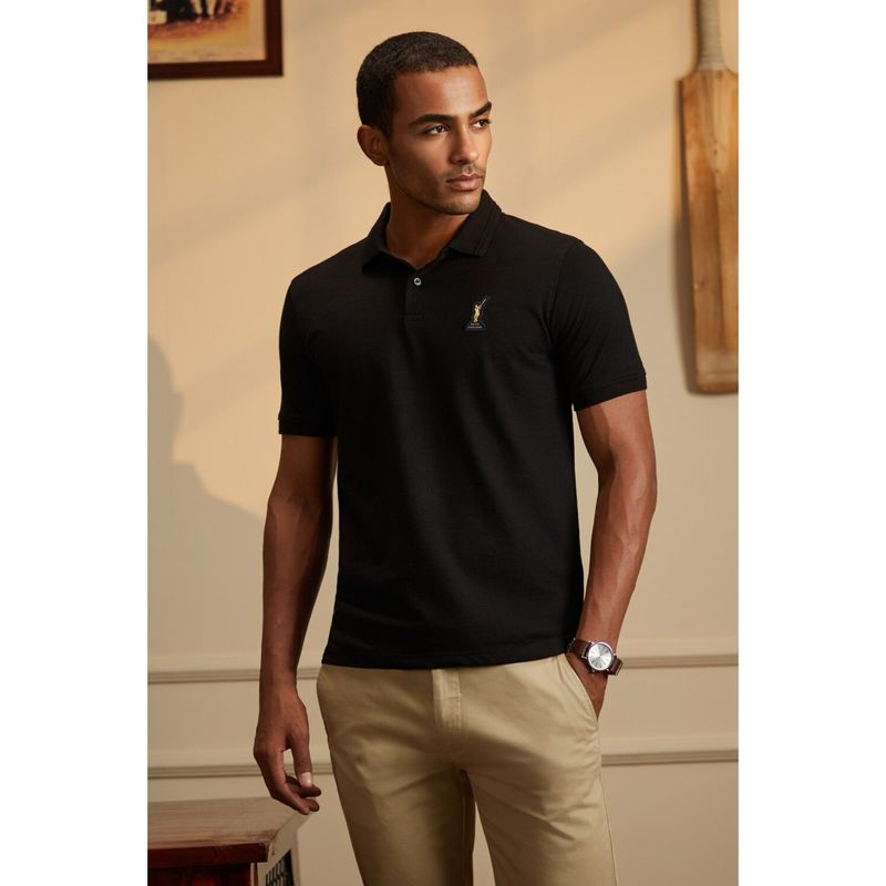 Peter England Men Black Solid Collar Neck Polo T-Shirt (M)