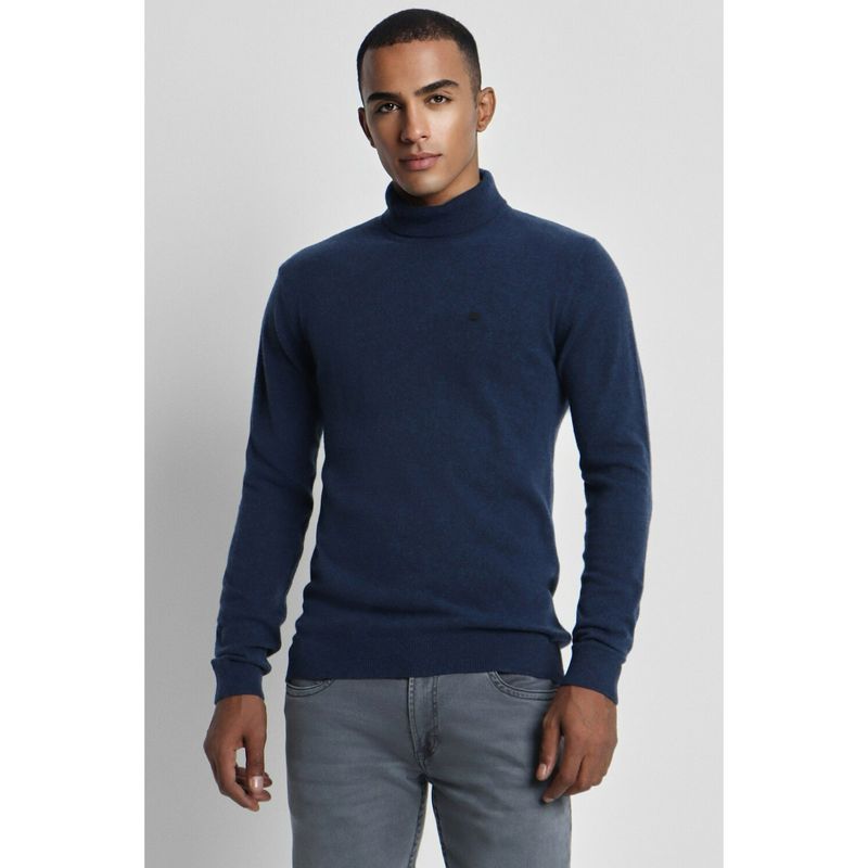 Peter England Men Navy Solid Turtle Neck Sweater (S)