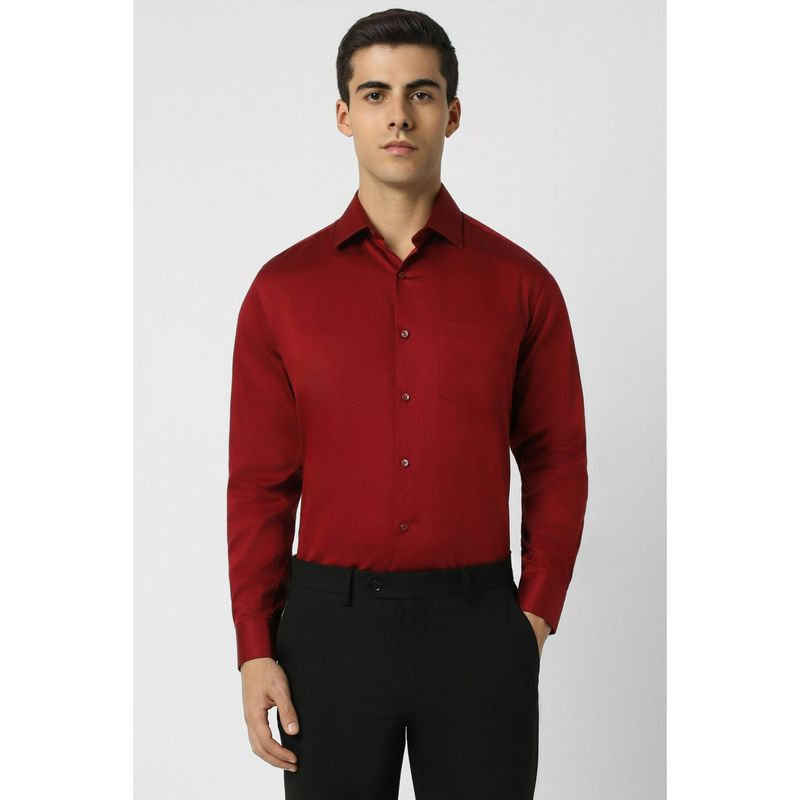Van Heusen Men Red Regular Fit Solid Full Sleeves Wedding Shirt (42)