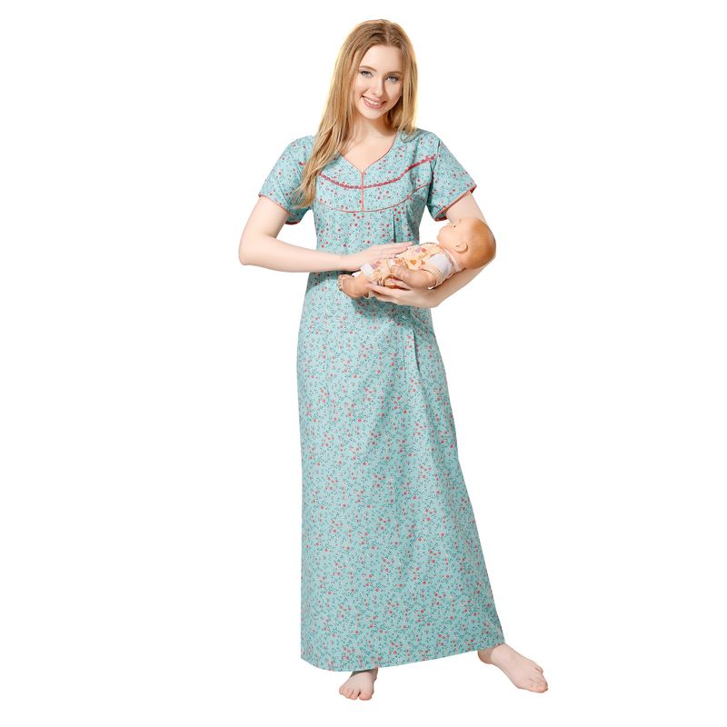 PIU Women's Premium Cotton Feeding Nighty Blue (M) (M)