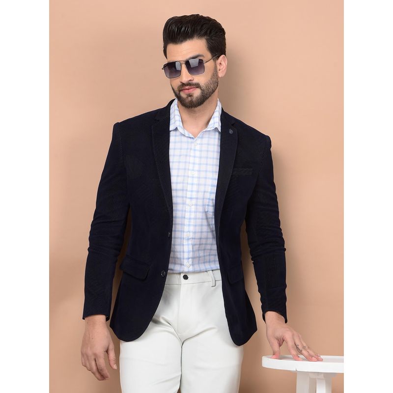 CRIMSOUNE CLUB Mens Navy Blue Velvet Single Breasted Blazer (XL)