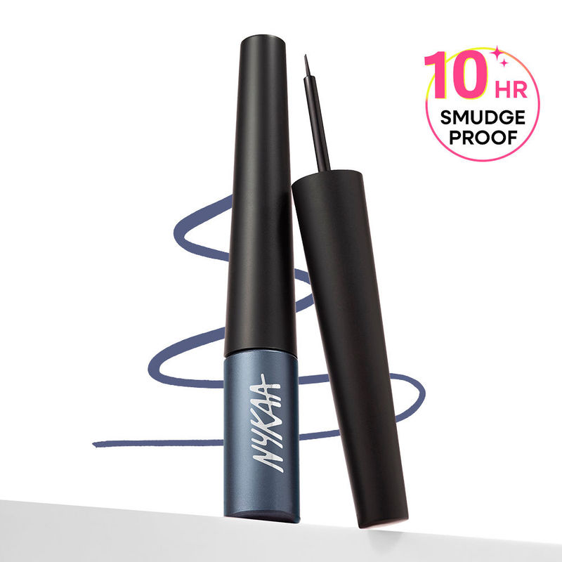 Nykaa GLAMOReyes Waterproof & Smudgeproof Coloured Liquid Eyeliner - Stormy Sky (Deep Blue)