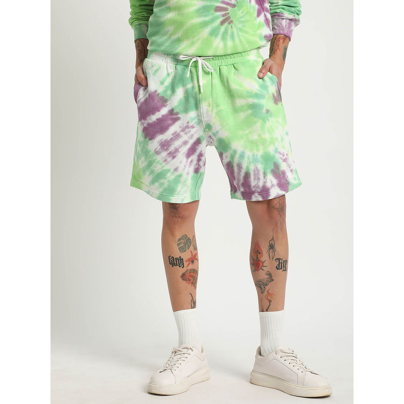 THE BEAR HOUSE Men Green Tie And Dye Regular Fit Cotton Shorts (M)