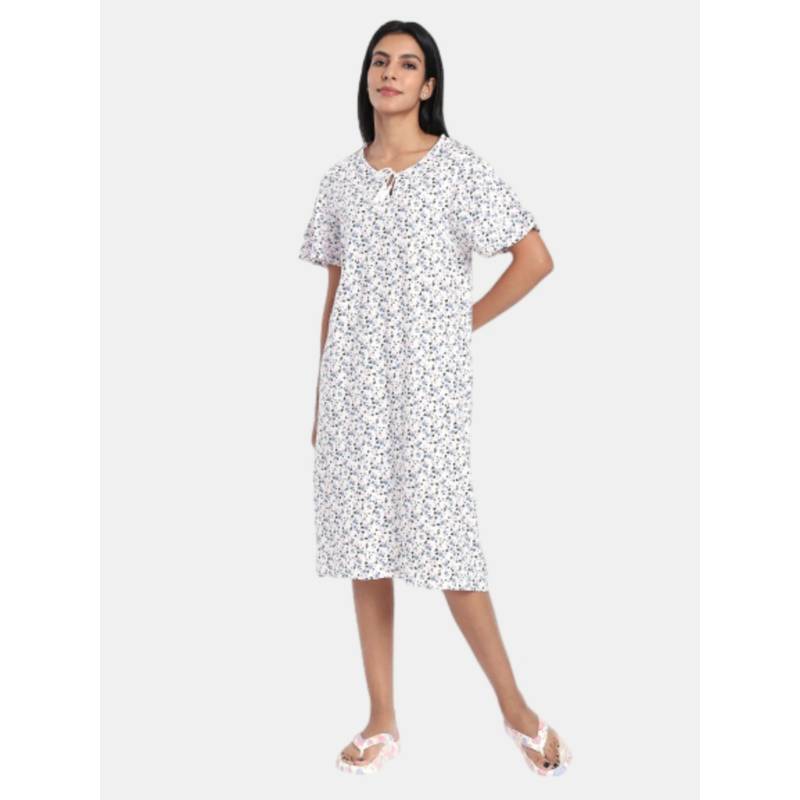 R&B White Regular Fit Printed Women Nightdress (XS)