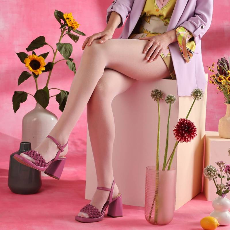 Saint G Fuxia Hand Woven Leather Block Heels (UK 4)