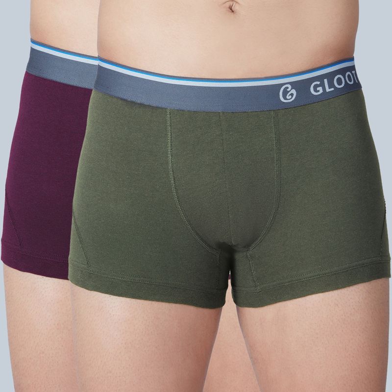GLOOT Butter Blend Cotton Trunk with No Itch Elastic and Anti Odour GLI019 Multicolor (Pack of 2) (S)