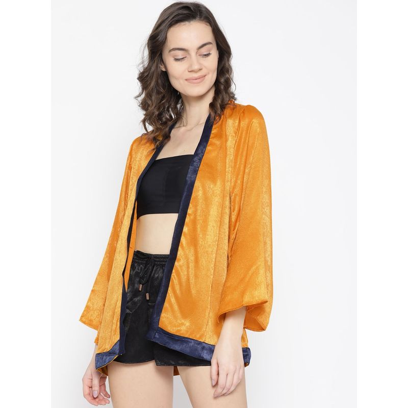 AOBA Women Mustard Yellow Solid Mini Robe With Satin Finish (M)