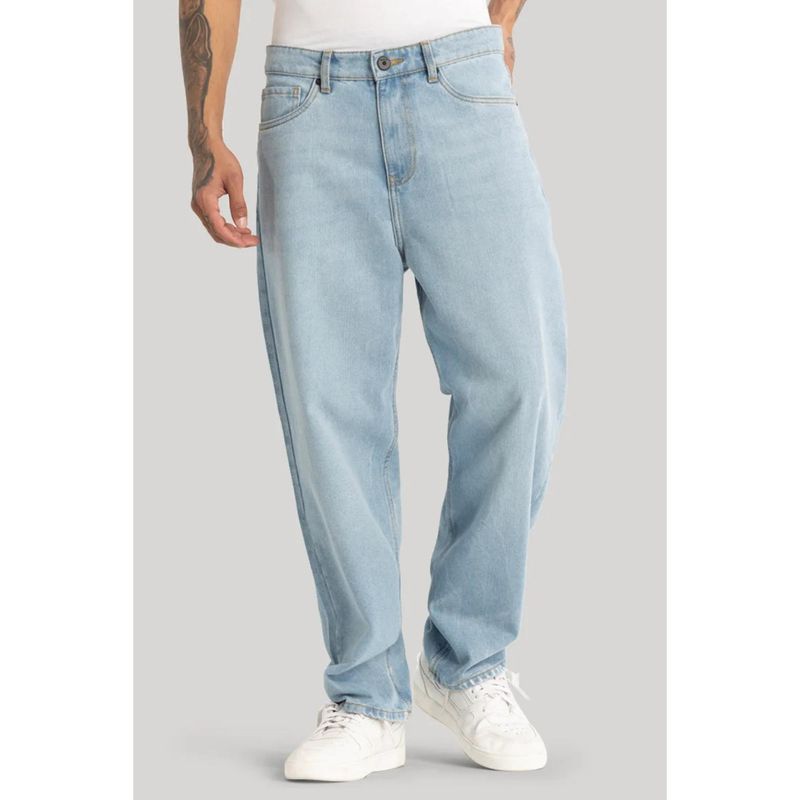 Snitch Men Light Blue Plain Loose Casual Jeans (32)