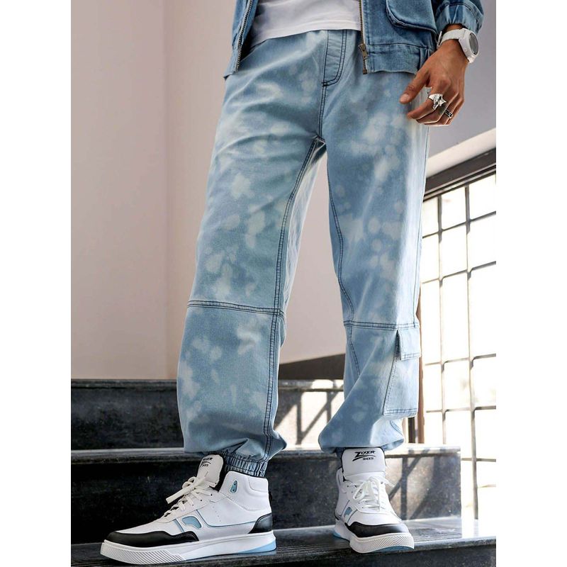 The Indian Garage Co Men Loose Fit Solid Mid-Rise Stretchable Denim Joggers Blue (30)