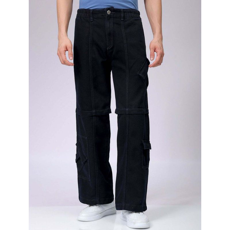 The Indian Garage Co Men Baggy Solid Mid-Rise Convertible Cargo Denim Blue (34)