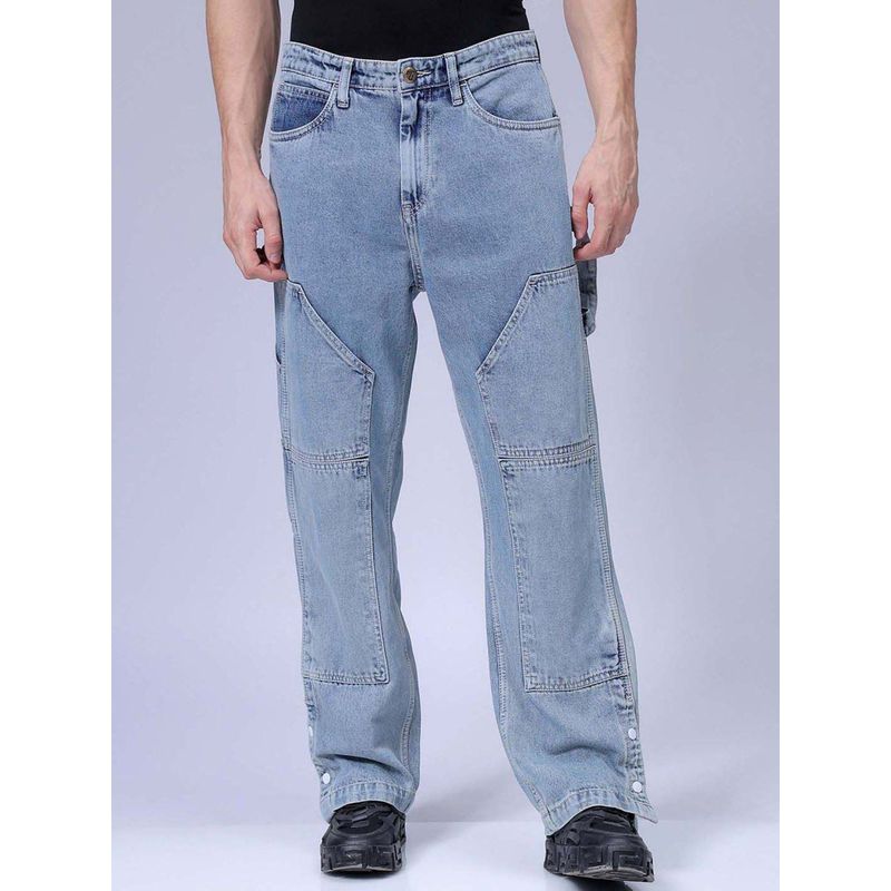 The Indian Garage Co Men Relaxed Straight Fit Patched Mid-Rise Jeans Blue (30)