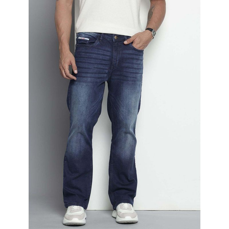 The Indian Garage Co Men Bootcut Slim Fit Solid Mid-Rise Stretchable Jeans Blue (30)