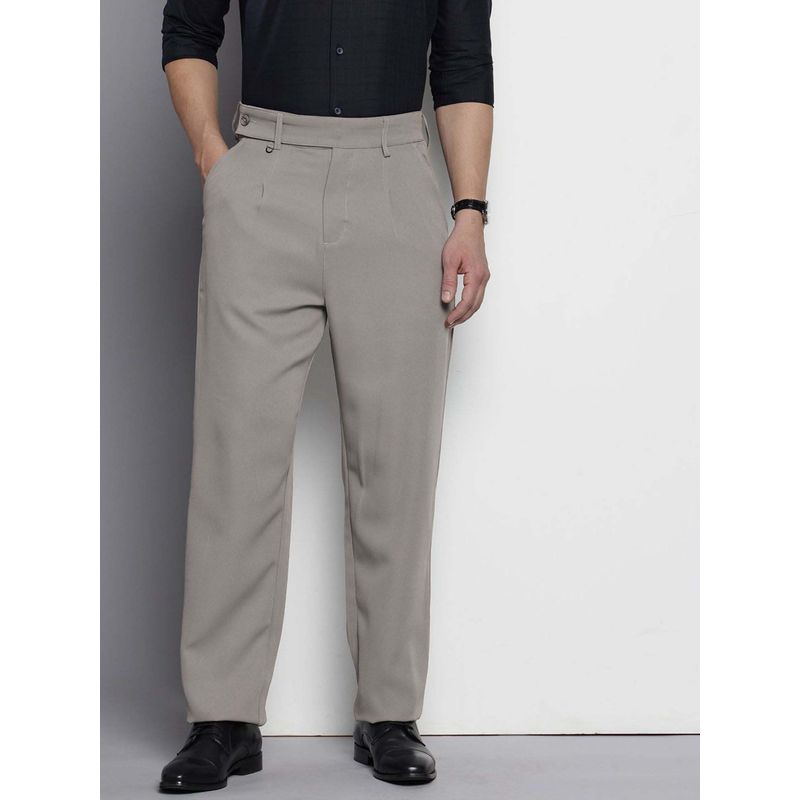 The Indian Garage Co Men Loose Fit Solid Mid-Rise Trousers Grey (34)