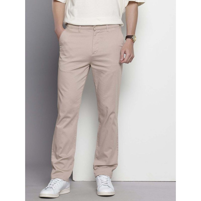 The Indian Garage Co Men Regular Fit Solid Mid-Rise Chinos Cream (30)