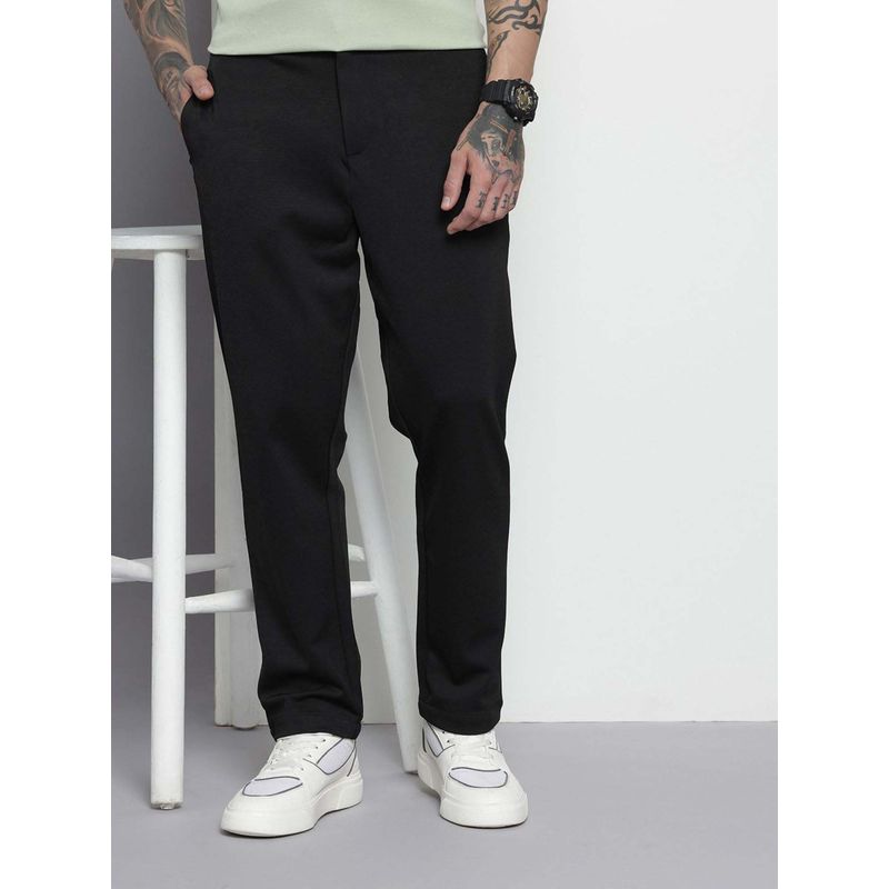 The Indian Garage Co Men Relaxed Fit Solid Mid-Rise Chinos Black (36)