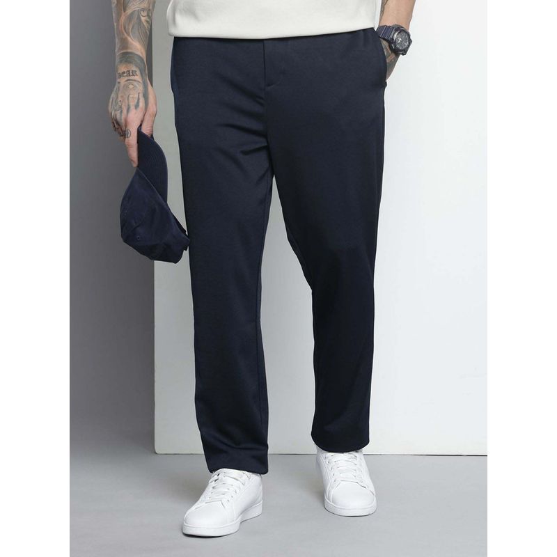 The Indian Garage Co Men Relaxed Fit Solid Mid-Rise Chinos Navy Blue (30)