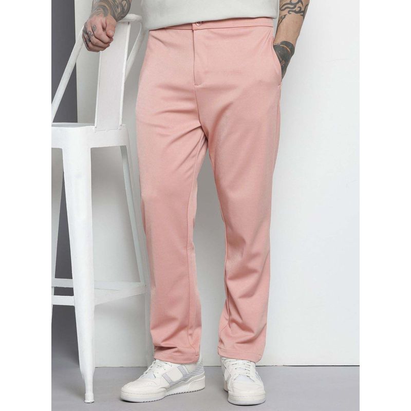 The Indian Garage Co Men Relaxed Fit Solid Mid-Rise Chinos Pink (30)