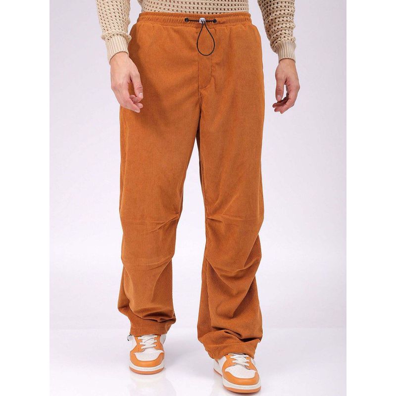 The Indian Garage Co Men Baggy Textured Mid-Rise Parachute Trackpant Brown (34)