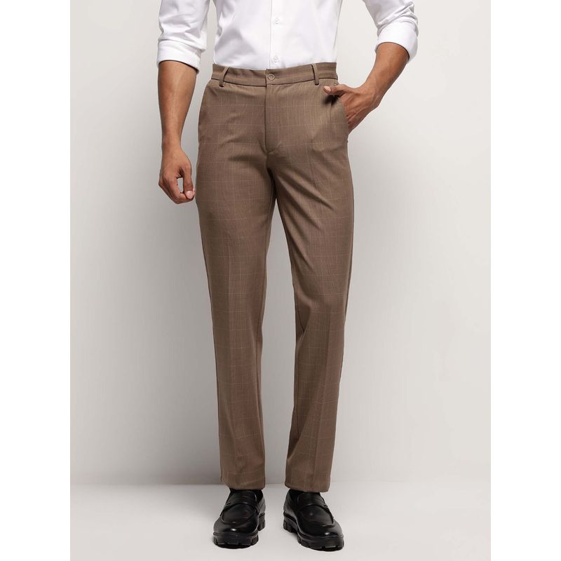 Subtract Men 4 Way Stretch Wrinkle Free Slim Fit Trouser In Brown (36)