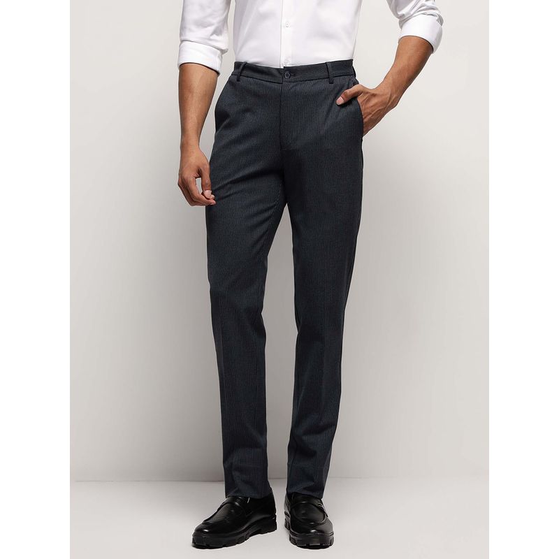 Subtract Men 4 Way Stretch Wrinkle Free Slim Fit Trouser In Denim Blue (34)