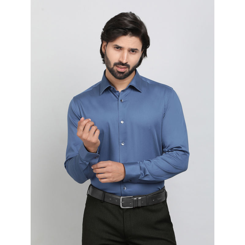 Wyre Blue Cotton Blend Fabric Solid Formal Shirt (39)