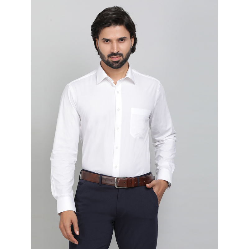JadeBlue White Cotton Blend Fabric Solid Formal Shirt (39)