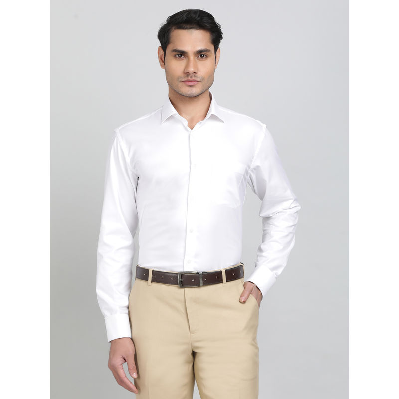 Metal White 100% Cotton Fabric Solid Formal Shirt (40)