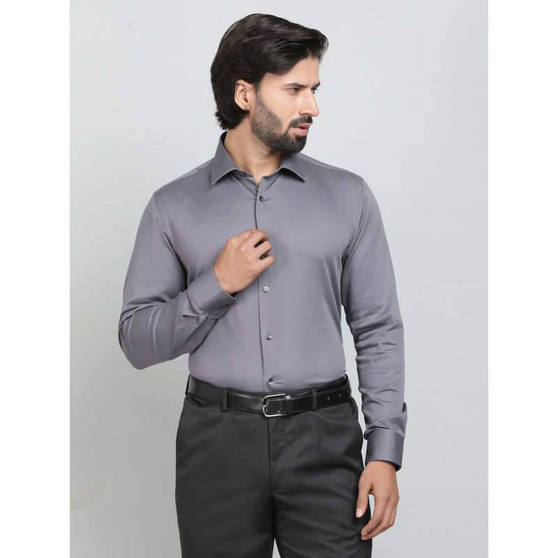 Wyre Dark Grey Cotton Blend Fabric Solid Formal Shirt (46)