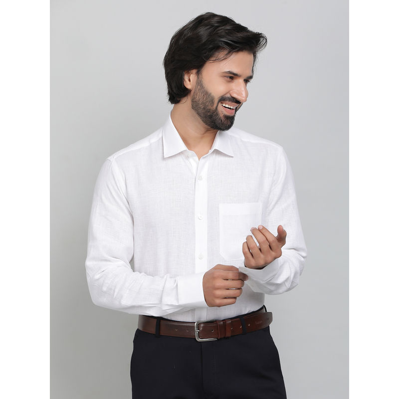 JadeBlue White Linen Fabric Solid Formal Shirt (39)