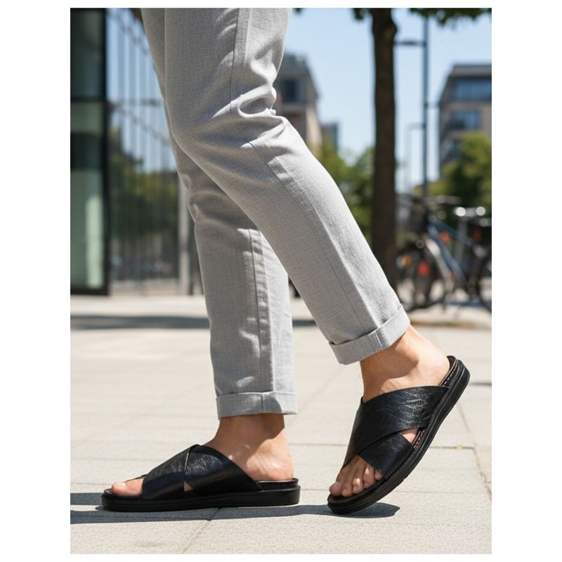 Alberto Torresi Men Barleta Black Leather Slippers (UK 9)