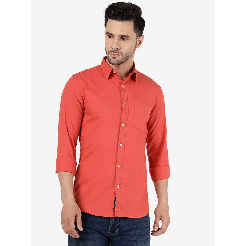 Jadeblue Mens Cotton Solid Red Clay Slim Fit Full Sleeve Casual Shirt (38)