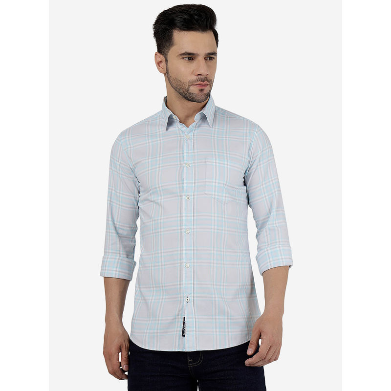 Jadeblue Mens Cotton Checked Barley Blue Slim Fit Full Sleeve Casual Shirt (40)