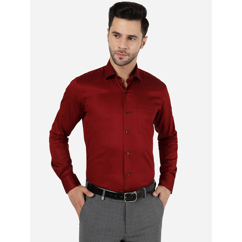 Metal Men Solid Maroon Pure Cotton Slim Fit Formal Shirt (39)