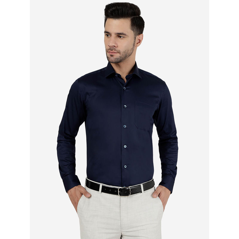 Metal Men 100% Cotton Solid Blue Slim Fit Formal Shirt (46)