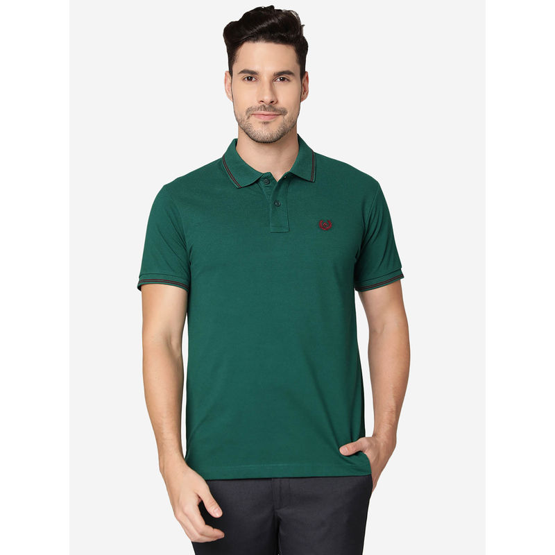 Greenfibre Mens Cotton Blend Solid Dark Green Slim Fit Half Sleeve Polo T-Shirt (42)