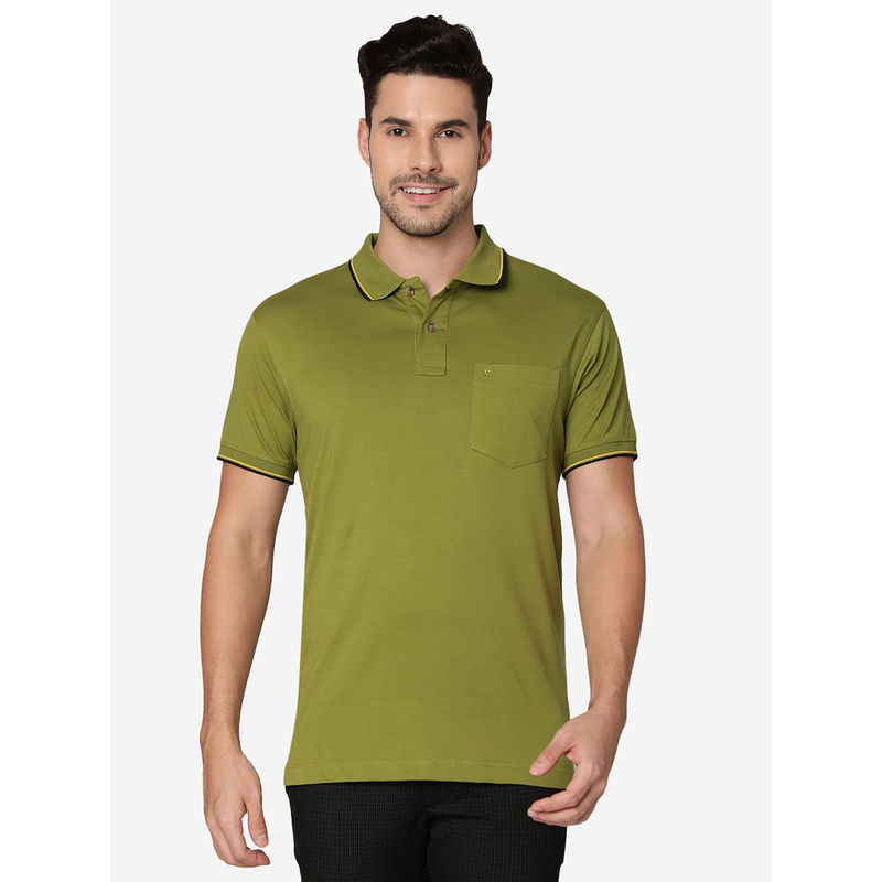 Greenfibre Mens Cotton Blend Solid Woodbine Green Slim Fit Half Sleeve Polo T-Shirt (38)