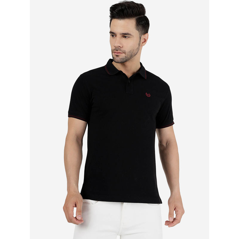 Greenfibre Mens Cotton Blend Solid Black Slim Fit Half Sleeve Polo T-Shirt (38)