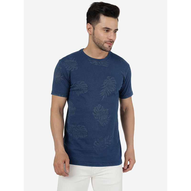 Jadeblue Men Printed River Blue Pure Cotton Slim Fit T-Shirt (39)