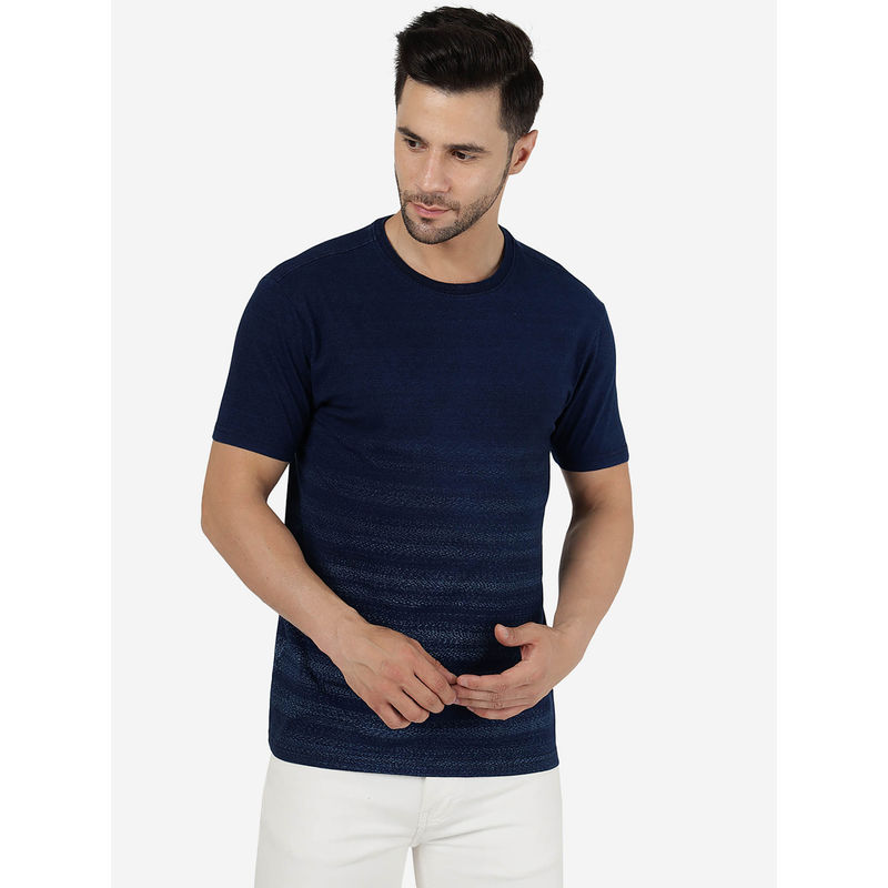 Jadeblue Men Solid Denim Blue Pure Cotton Slim Fit T-Shirt (39)