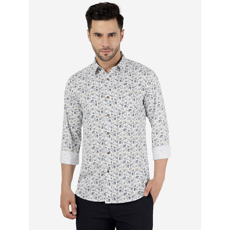 Jadeblue Mens Cotton Printed White Slim Fit Full Sleeve Casual Shirt (44)