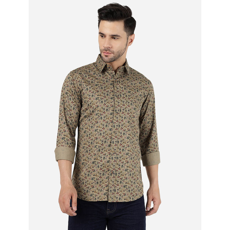 Jadeblue Mens Cotton Printed Light Olive Slim Fit Full Sleeve Casual Shirt (44)