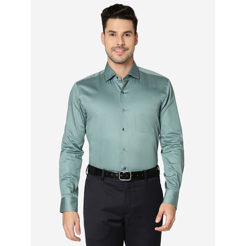 Metal Mens Cotton Solid Green Slim Fit Full Sleeve Formal Shirt (44)