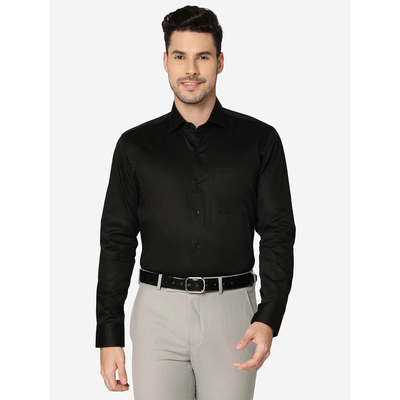 Metal Mens Cotton Solid Black Slim Fit Full Sleeve Formal Shirt (39)