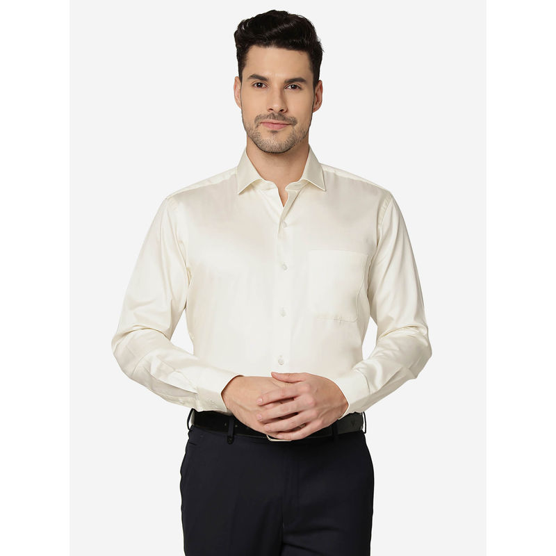 Metal Mens Cotton Solid Cream Slim Fit Full Sleeve Formal Shirt (39)