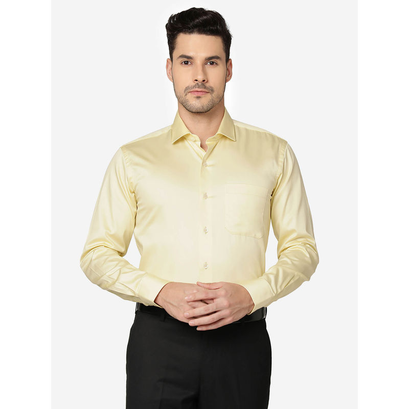 Metal Mens Cotton Solid Yellow Slim Fit Full Sleeve Formal Shirt (38)